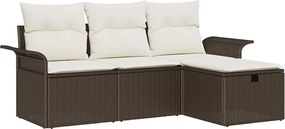 vidaXL Set de canapele pentru grădină cu pernă 4 pcs Maro Rattan poli