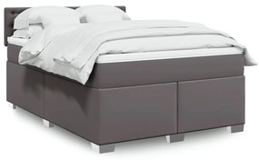 3286126 vidaXL Pat box spring cu saltea, gri, 140x200 cm, piele ecologică