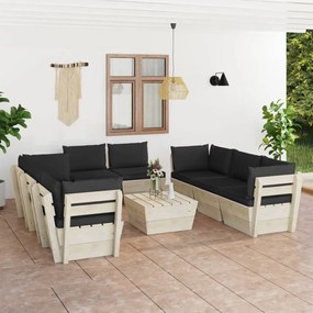 3063655 vidaXL Set mobilier grădină paleți, 9 piese, cu perne, lemn de molid