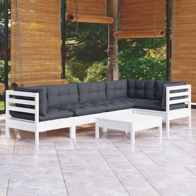 3096389 vidaXL Set mobilier de grădină cu perne, 6 piese, alb, lemn de pin
