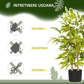 HOMCOM Plantă Artificială de Bambus, Înălțime 60 cm, din Poliester și PP, Verde, cu Vas de Ciment Ø15x12.5 cm | Aosom Romania