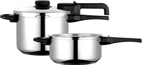 Oală sub presiune Fagor Dual Xpress 4+6 L, 2 buc., 30-90 kPa, 22 cm, 5 sisteme de protecție, fund cu 3 straturi, oțel inoxidabil 18/10, inducție, argintiu