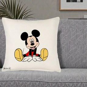 Perna Personalizata Mickey Mouse Relaxat, 40x40 cm, Crem Reliefat, Husa Detasabila, Perna Inclusa, BEKZ®