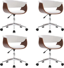vidaXL Scaune de masă pivotante, 4 buc., alb, piele ecologică