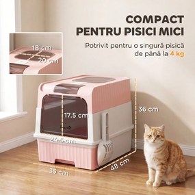 PawHut Litieră pentru Pisici cu Capac, Tavă Detașabilă, Anti Miros, 48x35x36 cm, Roz | Aosom Romania