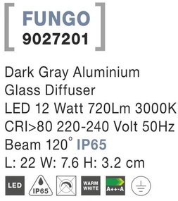 Aplica LED ambientala de exterior IP65 FUNGO gri NVL-9027201