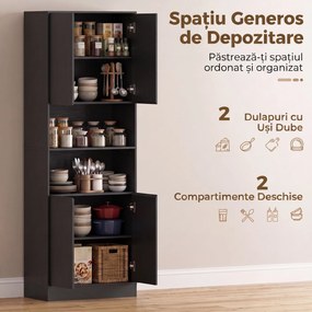 HOMCOM Cămară de bucătărie 170 cm, dulap cu raft reglabil, negru aspect lemn | Aosom Romania