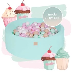 Piscina uscata cu 250 de bile (Alb, Mint, Bej, Roz pastel, Transparent) MeowBaby  , Cupcake, 90x30 cm, Mint