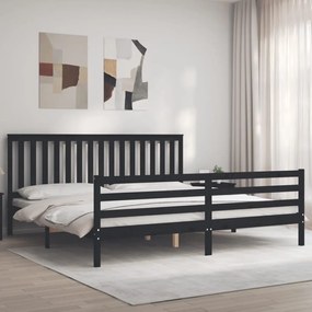 3194270 vidaXL Cadru pat cu tăblie 200x200 cm, negru, lemn masiv