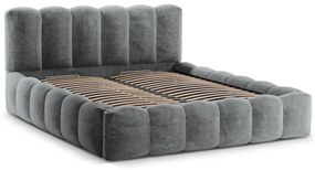 Pat matrimonial gri tapițat cu spațiu de depozitare cu somieră 180x200 cm Lupine – Micadoni Home