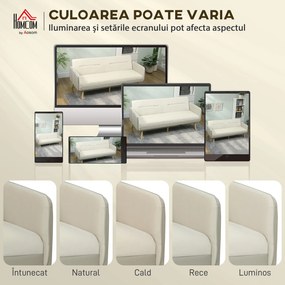 HOMCOM Canapea Extensibilă 3 Locuri Convertibilă cu Cotiere din PU, Colțar Reclinabil Clic Clac în Catifea cu Picioare Metalice și Cadru din Lemn, pentru Living sau Dormitor, 185x84x83 cm, Bej | Aosom Romania