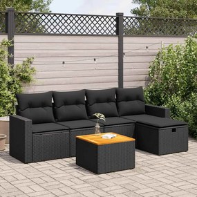 3325779 vidaXL Set mobilier de grădină cu perne, 6 piese, negru, poliratan