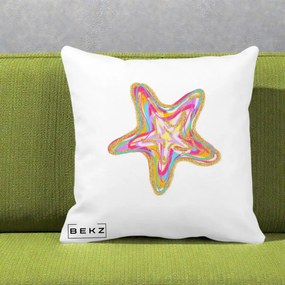 Perna Decorativa Stea de Mare Colorata Psiheledic, 40x40 cm, Alba Mata, Husa Detasabila, Perna Inclusa, BEKZ®