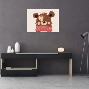 Tablou pe sticlă - Teddy ursuleț cu eșarfă roșie (70x50 cm)