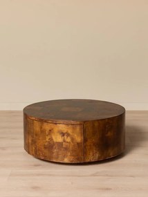 Măsuță de cafea din lemn masiv, rotundă, cu 1 sertar, maro antichizat, finisaj lucios, 90.5×34 cm, „Blurr"