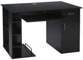 HOMCOM Masa de birou pentru PC Ergonomica cu Rafturi si Spatiu Tastatura Detasabila Neagra