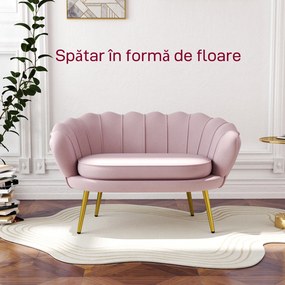 HOMCOM Canapea de 2 Locuri cu Brațe, Canapea Modernă cu Șezut Căptușit pentru Dormitor și Sufragerie, 130x77x77 cm, Roz | Aosom Romania