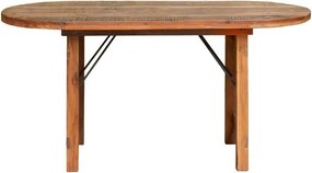Masă pliabilă ovală din lemn reciclat și metal, cu blat patinat și picioare pliabile, natur, finisaj vintage, 165×77.5×71 cm, „Marolles"