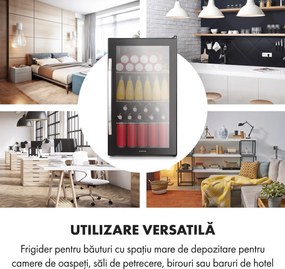 Klarstein Beersafe XXL Onyx, frigider, E, 3 grătare metalice, ușă din sticlă, onyx