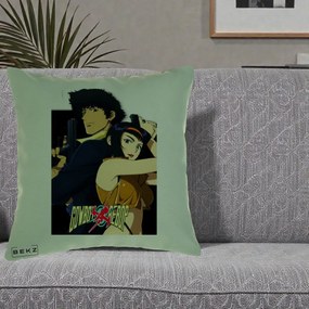 Perna Personalizata Cowboy Bebop Spike si Faye Poster, 40x40 cm, Verde, Husa Detasabila, Perna Inclusa, BEKZ®