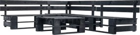 vidaXL Set mobilier grădină din paleți, negru, 4 piese, lemn
