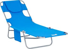 Outsunny Șezlong de grădină, fotoliu cu deschidere căptușită pentru față, șezlong de masaj pentru exterior, buzunar lateral, material textil, metal, Albastru | Aosom Romania