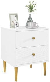 HOMCOM Noptiera masa de noapte cu 2 sertare manere, picioare din otel pentru dormitor living 40 x 35 x 50 cm alb | Aosom Romania