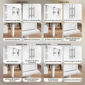 HOMCOM Mobilier de Sufragerie, Credență cu 2 Sertare și 3 Dulapuri cu Rafturi Reglabile, Comodă cu Picioare din Pin pentru Sala de Mese și Bucătărie, 120x38x86 cm, Alb | Aosom Romania