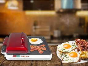 Resigilat: Gratar electric multifunctional Beper P101CUD500 4в1, 1000 W, 4 zone de gatit, Acoperire antiaderenta, Rosu