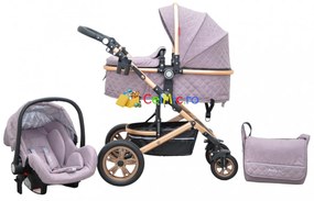 Carucior 3in1 cu landou reversibil si scoica - BabyCare PRO, 0-36 luni - CPC-24-roz