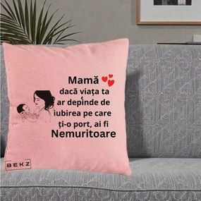 Cadou pentru Mama - Perna Personalizata Mama Nemuritoare Imbratisare Copil, 40x40 cm, Roz, Husa Detasabila, Perna Inclusa, BEKZ®