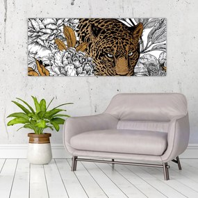 Tablou - Leopard între flori (120x50 cm)