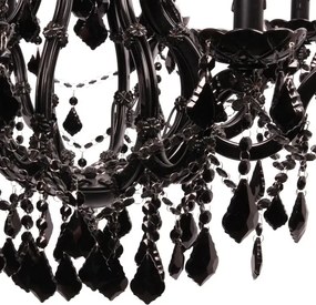 Candelabru din metal și sticlă, negru, cu 8 brațe tip lumânare și cristale negre, stil baroc, 78 x 73 cm, „Maria Theresa”