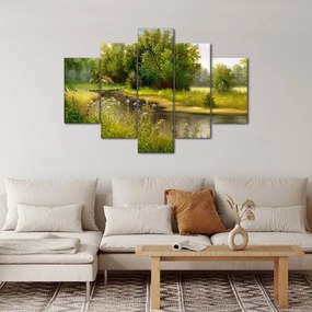 Tablou - Râu lângă pădure, pictură în ulei (150x105 cm)
