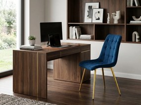Scaun de masa SPLIT VELVET cu picioare aurii, albastru