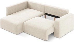 Colțar crem extensibil/cu spațiu de depozitare cu tapițerie din chenille (cu colț pe partea stângă/în formă de ”L”) Kona – Makamii