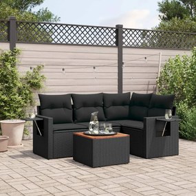 3256874 vidaXL Set mobilier de grădină cu perne, 5 piese, negru, poliratan