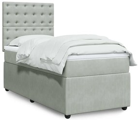 vidaXL Pat box spring cu saltea, gri deschis, 100x200 cm, catifea