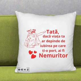 Cadou pentru Tata - Perna Personalizata Tata Nemuritor cu Fetita, 40x40 cm, Alb Pufos, Husa Detasabila, Perna Inclusa, BEKZ®