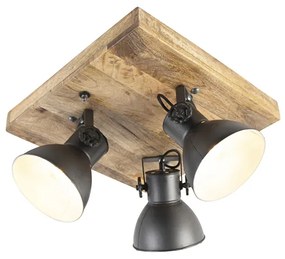 Spotlight industrial gri închis cu lemn de mango 3 lumini - Mangoes