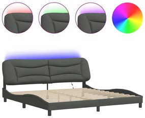 3213726 vidaXL Cadru de pat cu lumini LED, gri închis, 200x200 cm, textil