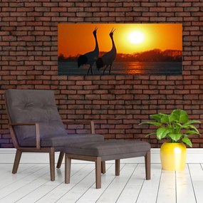 Tablou cu păsări în apus de soare (120x50 cm)
