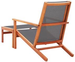 Scaun gradina cu taburet, gri, lemn masiv eucalipt  textilena 1, Gri, Cu suport de picioare