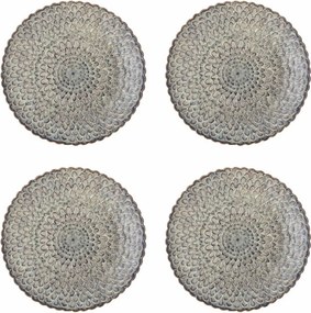 Set 4 farfurii din ceramică, gri, margine ondulată și model marin în relief, glazură reactivă, 3 x 26,5 cm, „Katrina”