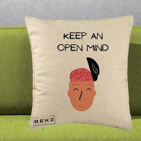 Perna Decorativa Keep An Open Mind, 40x40 cm, Bej, Husa Detasabila, Perna Inclusa, BEKZ®