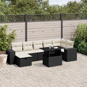 3275306 vidaXL Set mobilier de grădină cu perne, 8 piese, negru, poliratan