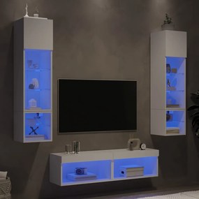 3216622 vidaXL Unități de perete TV cu LED-uri, 6 piese, alb, lemn prelucrat