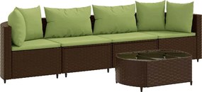 vidaXL Set canapele de grădină cu perne, 5 piese, maro, poliratan