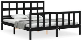 3193020 vidaXL Cadru de pat cu tăblie, negru, king size, lemn masiv