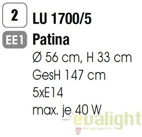 Candelabru stil clasic cu 5 brate Maja LU 1700/5 Patina OR